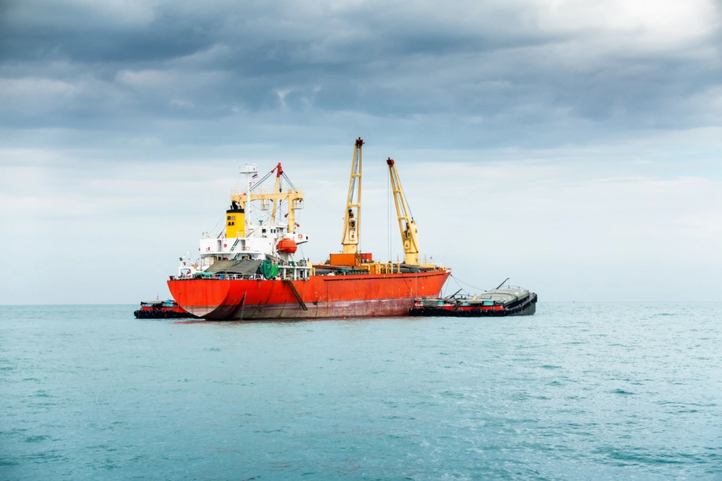 Marine and shipping unloading in the ocean.