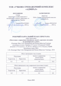 Підготовка з управління поведінкою людей у кризових ситуаціях на пасажирських суднах