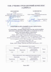 Судноводіння з використанням радіолокатора, радіолокаційна прокладка, використання зарп, робота в колективі на містку, пошук і рятування (рівень управління)